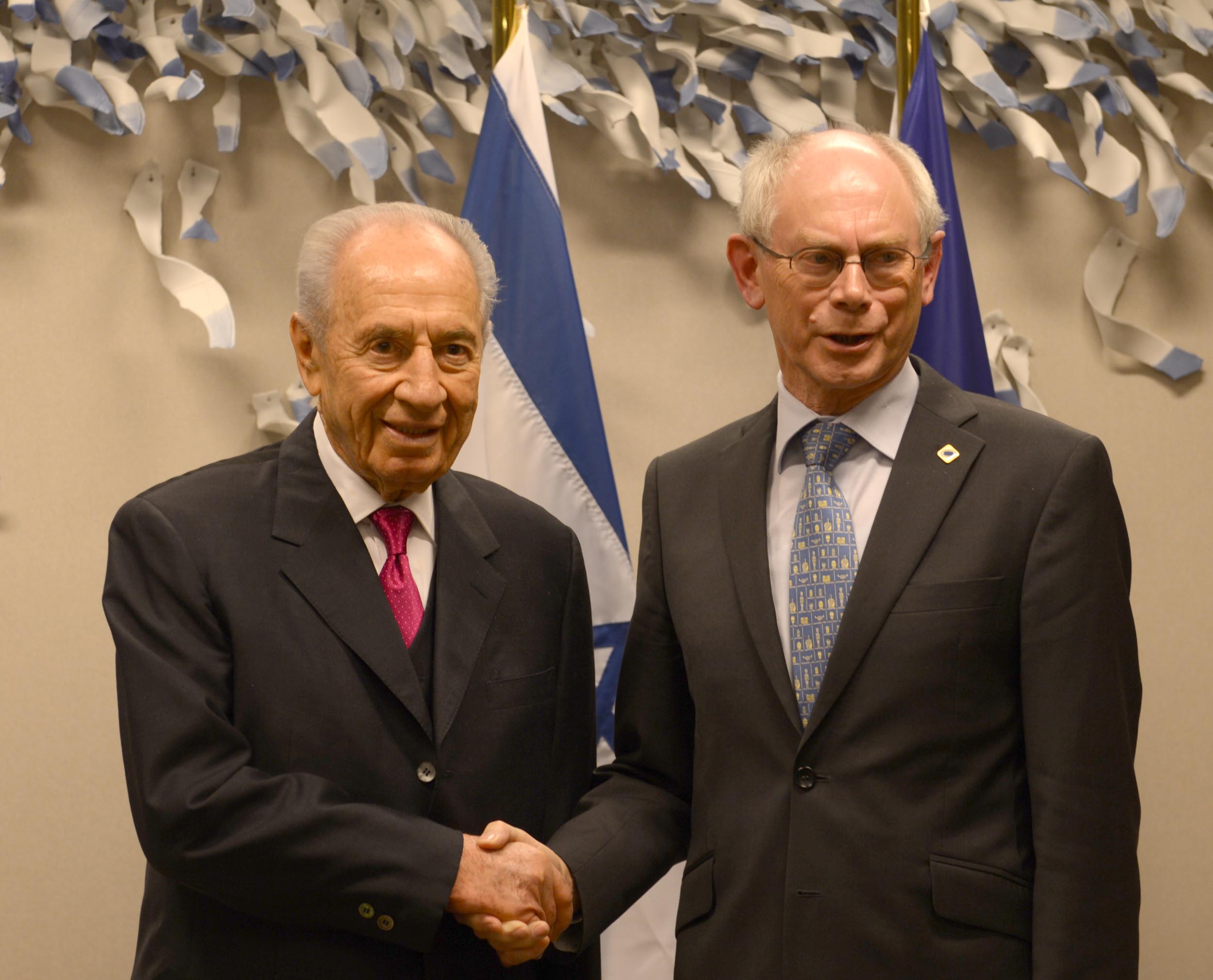 Israeli  President Shimon Peres with President of European Council Herman Van Rompuy Bruxelles 6/3/2013Photo Moshe Milner GPO